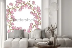 Naklejka: Okrągły ornament wektor z kwiatem magnolii. vintage stylizowana