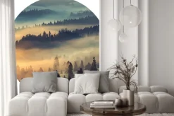 Naklejka: Okrągły pejzaż zachód słońca