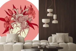 Naklejka: Okrągły wzór kwiatów wyrastających z serca