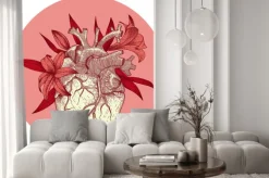 Naklejka: Okrągły wzór kwiatów wyrastających z serca