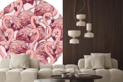 Naklejka: Okrągły wzór stado flamingów