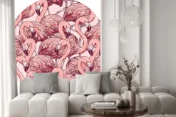 Naklejka: Okrągły wzór stado flamingów