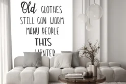 Naklejka: Old clothes still can warm many people this winter donate