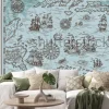 Naklejka: Old map of the caribbean sea with pirate ships, treasure islands,