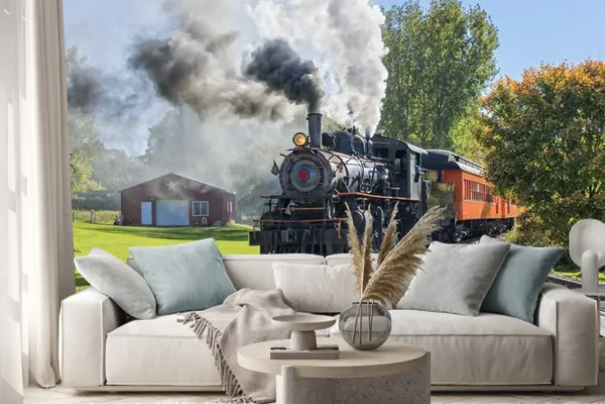 Naklejka: Old vintage steam engine