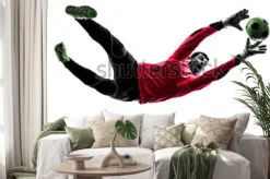 Naklejka: One caucasian soccer player goalkeeper man catching ball in silhouette