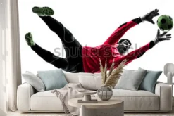 Naklejka: One caucasian soccer player goalkeeper man catching ball in silhouette