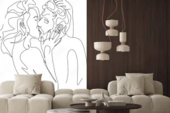 Naklejka: One line drawing minimalist couple kissing face illustration