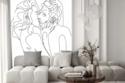 Naklejka: One line drawing minimalist couple kissing face illustration