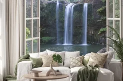 Naklejka: Open window view to whangarei falls, northland region (north