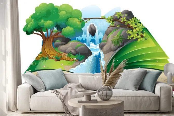 Naklejka: Otwarta książka z pejzażem