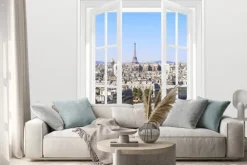 Naklejka: Otworzył okno i widok na wieżę eiffla, paryż