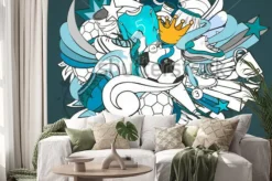 Naklejka: Outline vector football banner with ball, soccer objects and