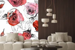 Naklejka: Ołówek, akwarela ręcznie używany realistyczny czerwony kwiat