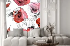 Naklejka: Ołówek, akwarela ręcznie używany realistyczny czerwony kwiat