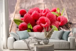 Naklejka: Owoc maliny z liściem