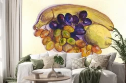 Naklejka: Owoce, winogrona, cytryny, banany. akwarela