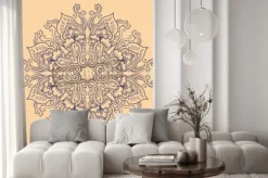 Naklejka: Ozdobne okrągły kwiatowy wzór koronki. kalejdoskopie kwiatowy