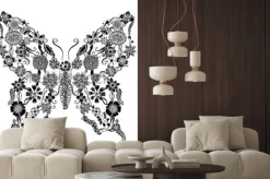 Naklejka: Ozdobny motyl ozdobny kwiatowy doodle, monochromatyczne elementy