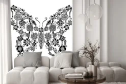 Naklejka: Ozdobny motyl ozdobny kwiatowy doodle, monochromatyczne elementy