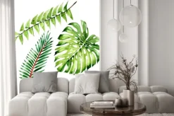 Naklejka: Palm beach tree leaves jungle botanical. watercolor background