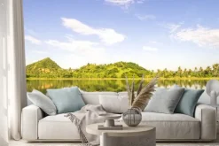 Naklejka: Panorama górskim wzgórzu w niebie refleksji