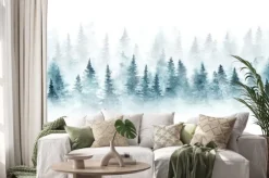 Naklejka: Panorama lasu iglastego akwarela