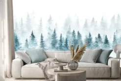 Naklejka: Panorama lasu iglastego akwarela