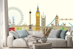 Naklejka: Panorama londynu z najważniejszymi symbolami