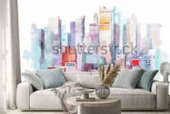 Naklejka: Panorama nowego jorku w stylu kolorowej akwareli