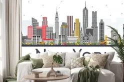 Naklejka: Panorama nowego jorku w stylu rysunkowym