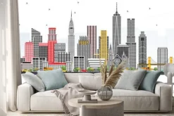 Naklejka: Panorama nowego jorku w stylu rysunkowym