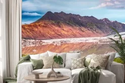 Naklejka: Panorama piękny lodowiec i jezioro o świcie w islandii