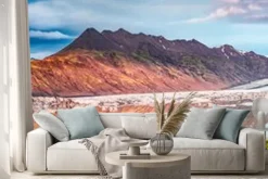 Naklejka: Panorama piękny lodowiec i jezioro o świcie w islandii