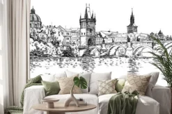 Naklejka: Panorama pragi. widok z mostu karola i wełtawy