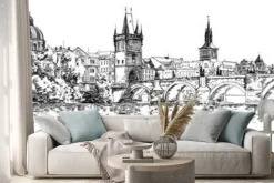 Naklejka: Panorama pragi. widok z mostu karola i wełtawy