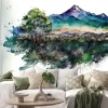 Naklejka: Panorama with mountains and trees in watercolor - generated by