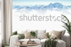 Naklejka: Panorama zim góry z kopią przestrzenną