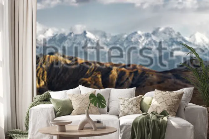 Naklejka: Panoramic view of the snowy mountains in upper mustang, annapurna