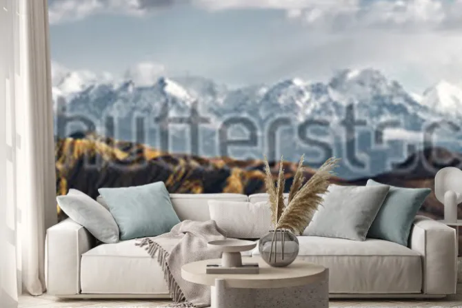 Naklejka: Panoramic view of the snowy mountains in upper mustang, annapurna