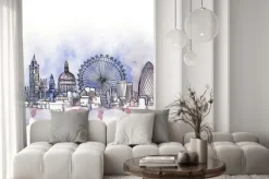 Naklejka: Panoramiczny widok z london akwarelą europejskiego kraju związkowego