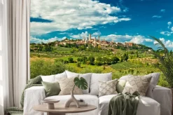 Naklejka: Panoramiczny widok na san gimignano z winnicami, jednej z najpiękniejszych