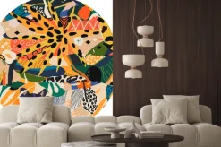 Naklejka: Pantera w kolorowej dżungli okrągły wzór
