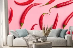 Naklejka: Papryka chili na różowym tle