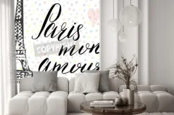 Naklejka: Paryż mój znak miłości znak, francuskie słowa, ręcznie rysowane