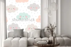 Naklejka: Pastelowe chmurki z kroplami deszczu