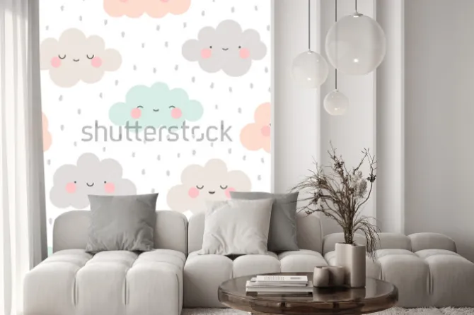 Naklejka: Pastelowe chmurki z kroplami deszczu