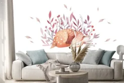 Naklejka: Śpiący jelonek i napis thank you