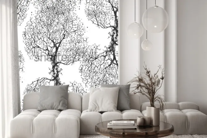 Naklejka: Piękne gałęzie drzewa bez liści. bez szwu tekstury. powtarzający