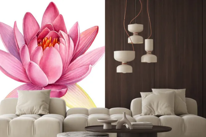 Naklejka: Pink lotus flower on an isolated white background, watercolor